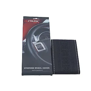 High-Quality Leather Car Steering Wheel Cover &ndash; Black with Silver Stitch