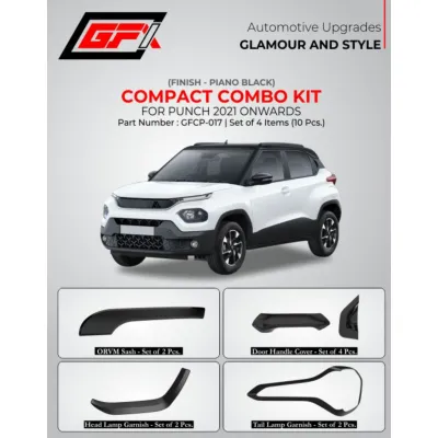 GFX Tata Punch Exterior Glossy Black Piano Finish Body Kit Combo (Set 10 Pcs.)