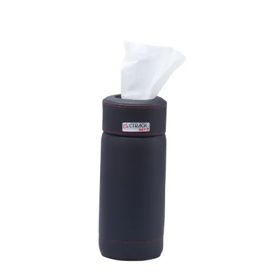 Cup Holder Tissue Box Rigid Material with Premium Leather Cover - Black Color