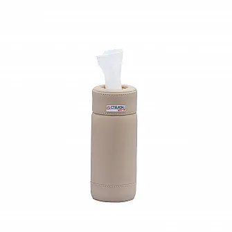 Cup Holder Tissue Box Rigid Material with Premium Leather Cover - Beige Color