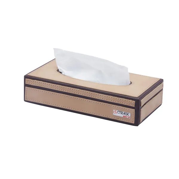 Premium Tissue Box Rigid Material with Premium Leather Cover - Beige Color