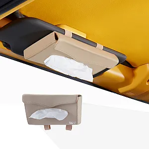 Sunvisor Tissue Box Rigid Material with Premium Leather Cover - Beige Color