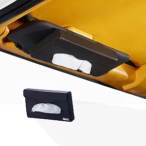 Sunvisor Tissue Box Rigid Material with Premium Leather Cover - Black Color