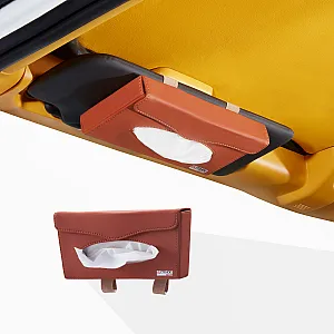 Sunvisor Tissue Box Rigid Material with Premium Leather Cover - Tan Color