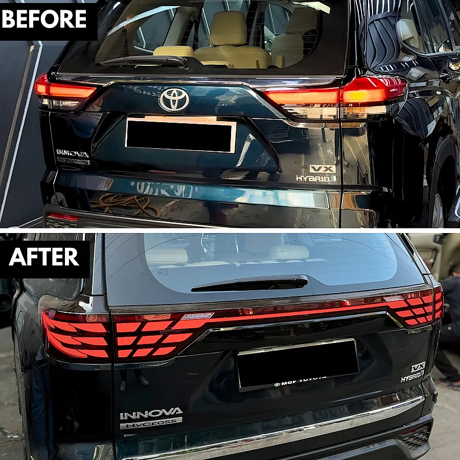 Alphard Design Tail Lights for Toyota Innova Hycross 2023 Onwards - Red Glass