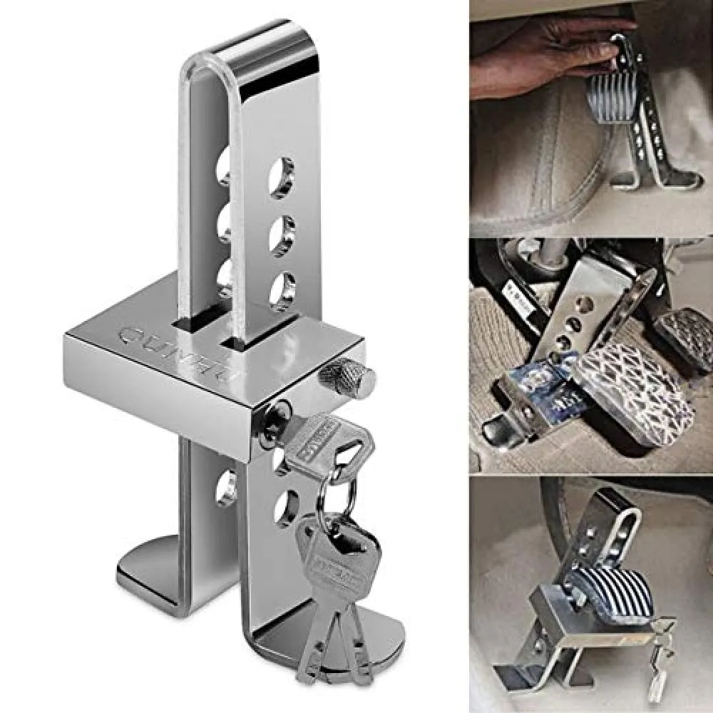 Universal Stainless Steel Pedal Lock Rod or for Brake Clutch Throttle Adjustable Anti Theft Security Lock System for All Cars, SUVs and Truck