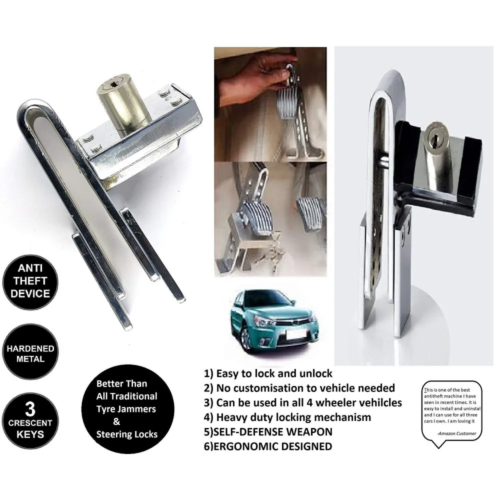 Universal Stainless Steel Pedal Lock Rod or for Brake Clutch Throttle Adjustable Anti Theft Security Lock System for All Cars, SUVs and Truck