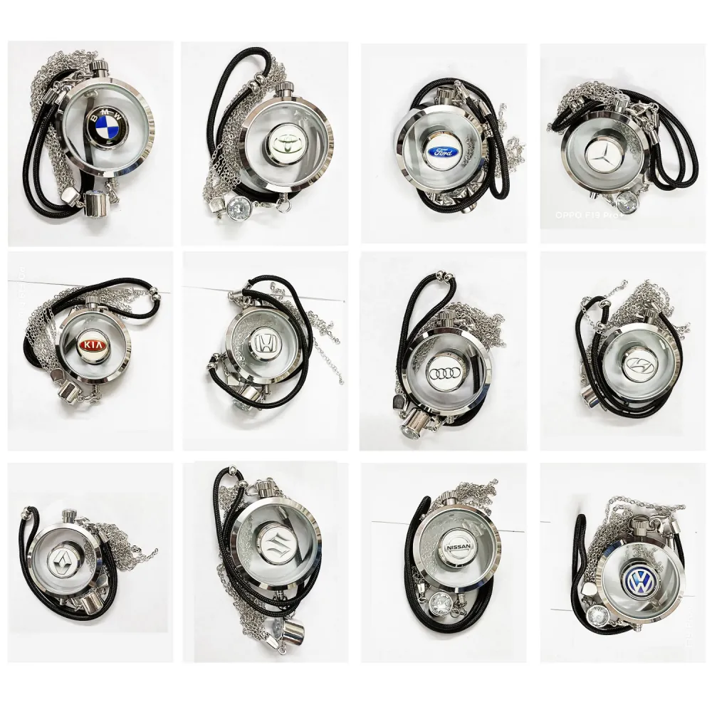 Original Car Rearview Mirror Metal Tassel and Crystal Inlay Logo Pendant Hanging Air Freshener