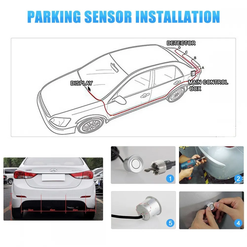 Car Reverse 4 Parking Sensor System Reverse Backup Radar System with LED Display