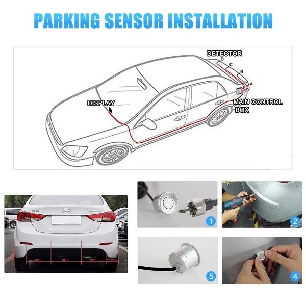 Car Reverse 4 Parking Sensor System Reverse Backup Radar System with LED Display