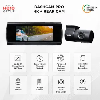 Qubo Car Dash Camera True 4K 2160P UHD Dual Channel