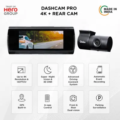 Qubo Car Dash Camera True 4K 2160P UHD Dual Channel
