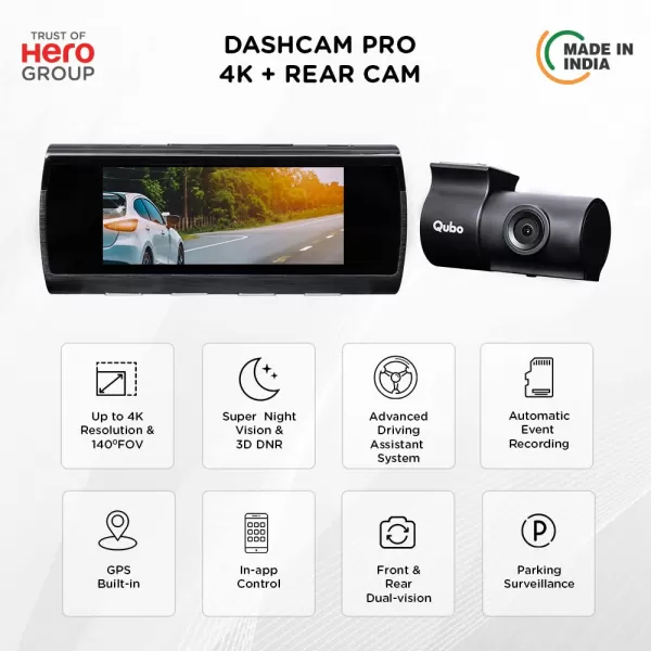 Qubo Car Dash Camera True 4K 2160P UHD Dual Channel Qubo Car Dash Camera True 4K 2160P UHD Dual Channel