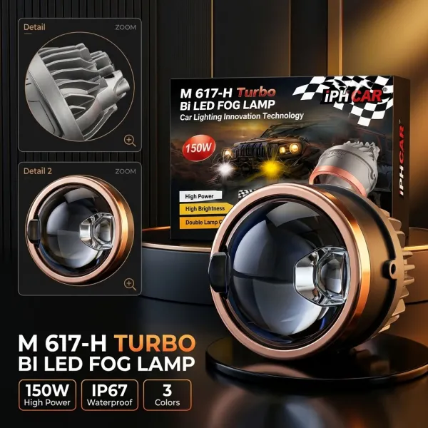 IPH M617-H Trubo Laser 150W Tri-Color 3"  Bi-LED Projector Fog Lamp