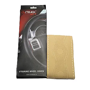 High-Quality Leather Car Steering Wheel Cover &ndash; Beige With Beige Thread