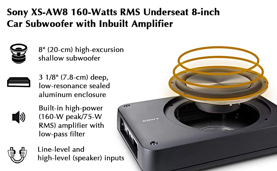 Sony XS - AW8 Compact Powered Under Seat Subwoofer Sony XS - AW8 Compact Powered Under Seat Subwoofer