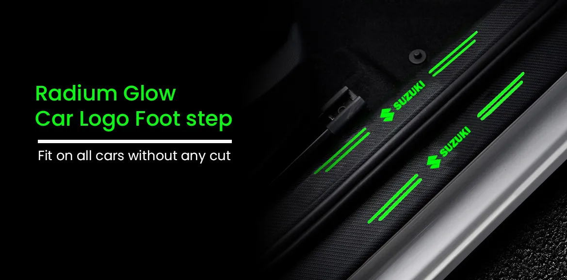 Car Door Radium Night Logo Glow Sill Plate Door Guard  Pad  Stickers for All Cars (Set of 4Pcs.)