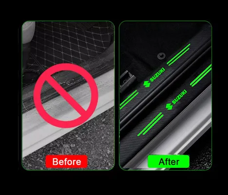 Car Door Radium Night Logo Glow Sill Plate Door Guard  Pad  Stickers for All Cars (Set of 4Pcs.)