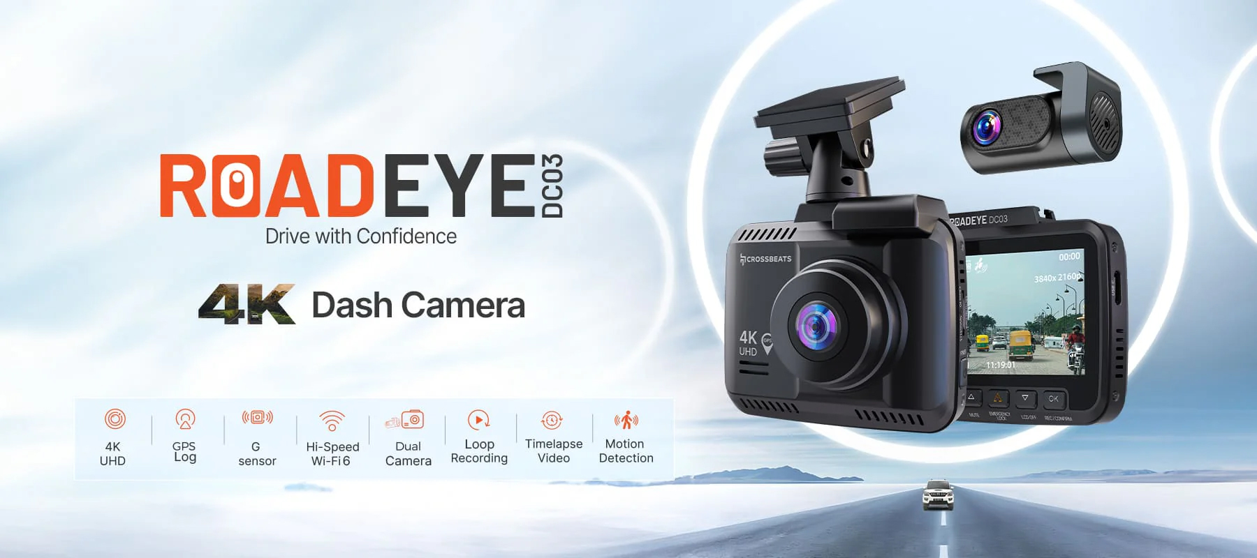 Crossbeats Roadeye DC03 4K Dash Camera for Car