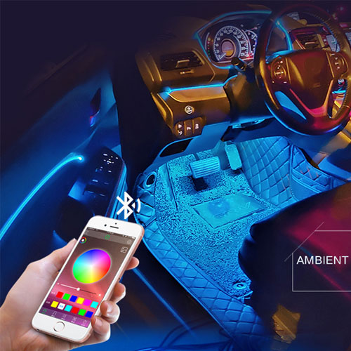 Multicolor RGB Sound Active Car Atmosphere Ambient Lighting Kit  &amp;ndash; Wireless Bluetooth APP Control With Remote