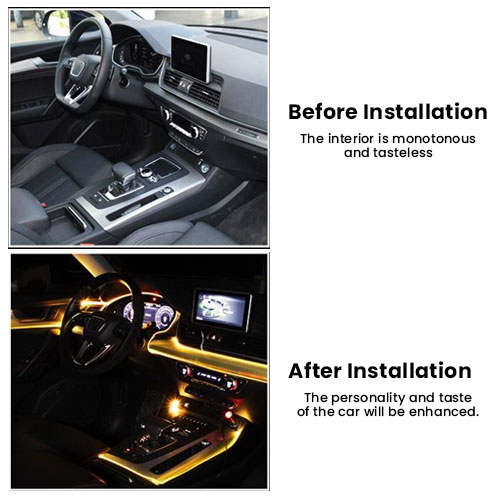 5LED 6M Multi Color RGB App LED Car Atmosphere Interior Light With Optic Fibre Cable, Bluetooth App Control For All Cars
